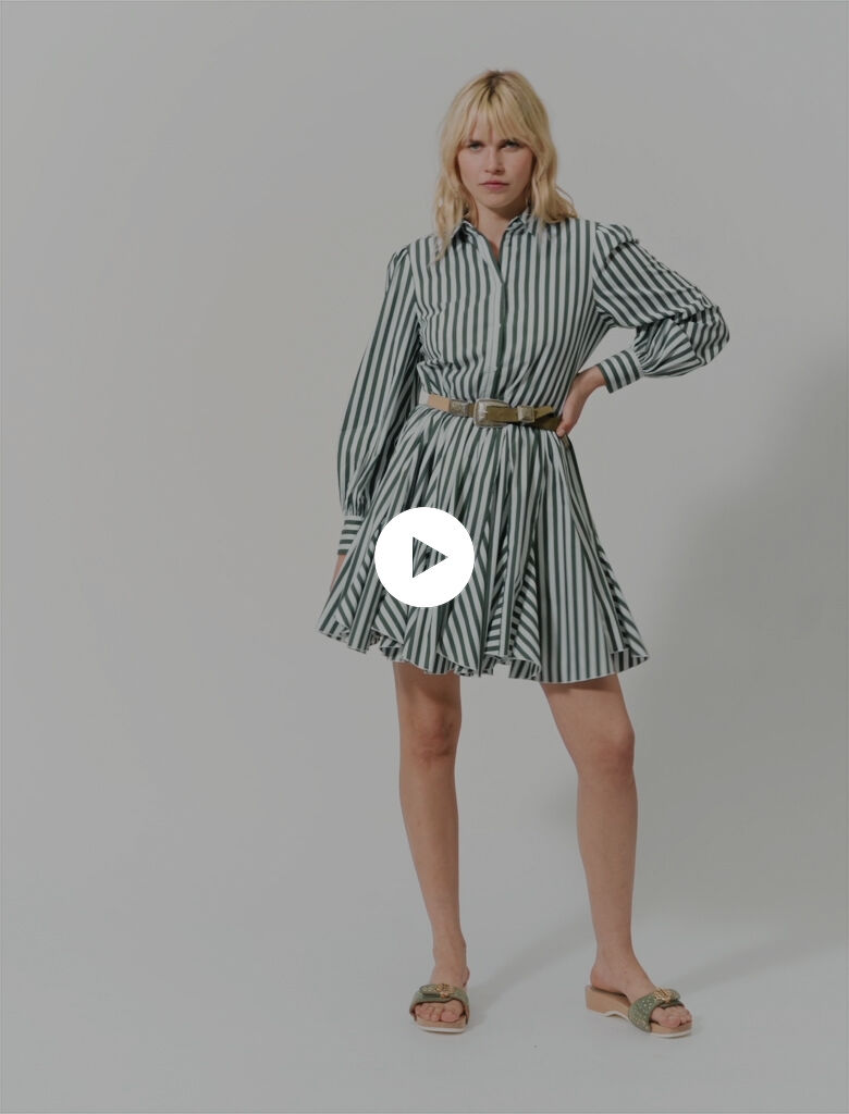 222REBELLE Striped shirt dress : Short dresses color Ecru / Green